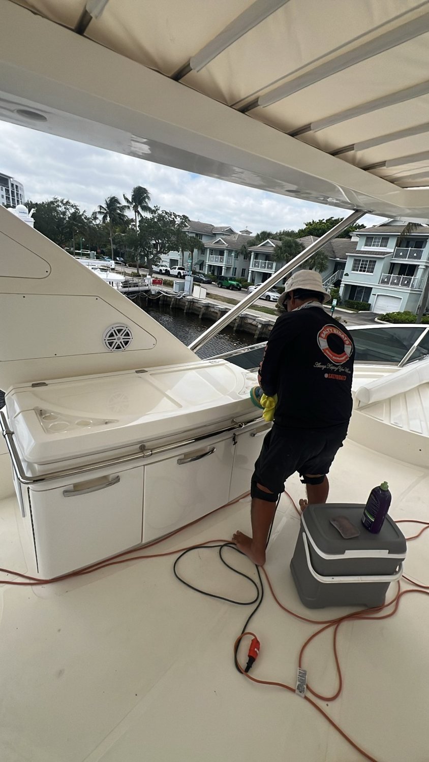 Salty Bidats Yacht Management crew at work on a client vessel
