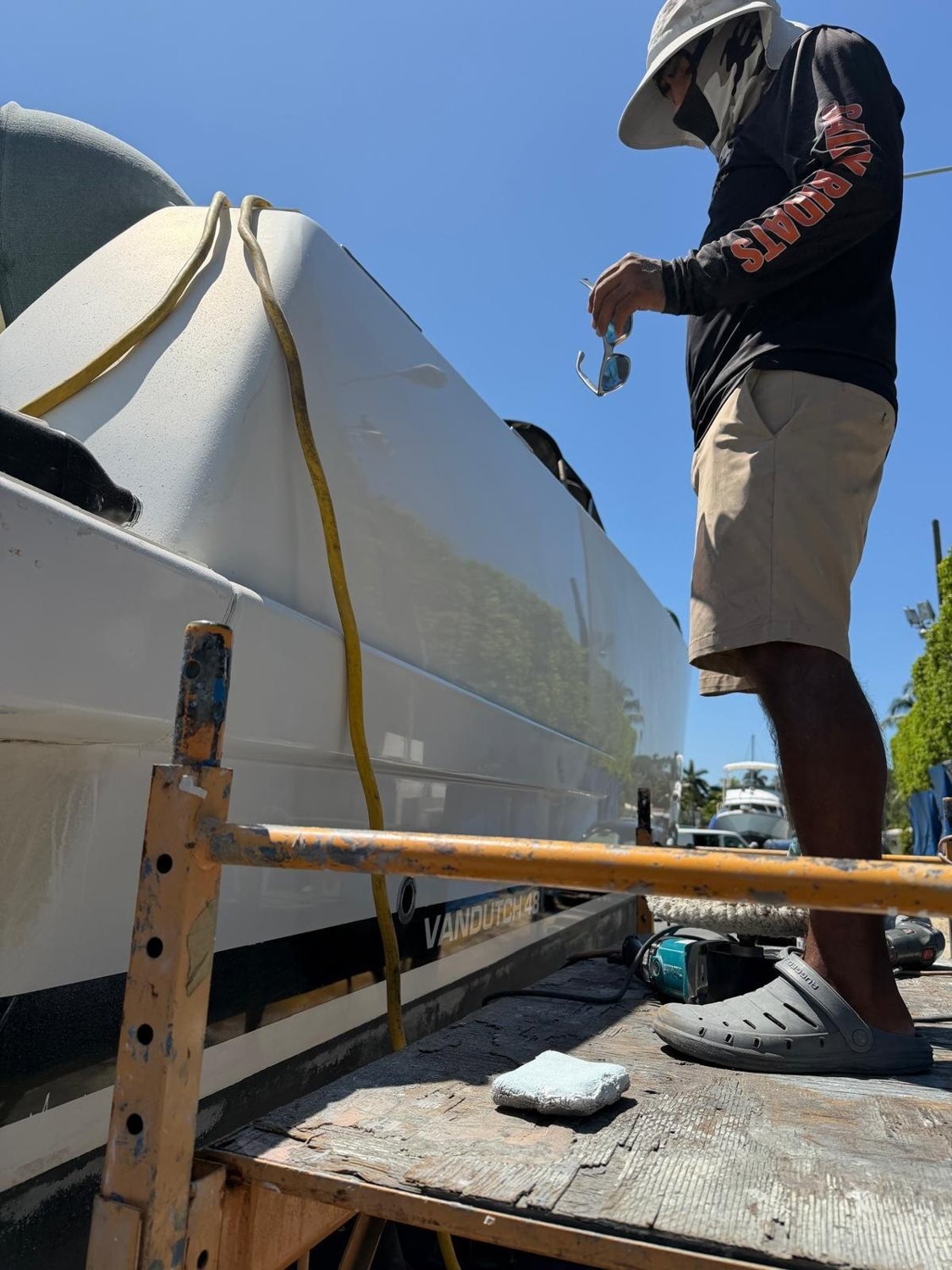 Salty Bidats Yacht Management crew at work on a client vessel