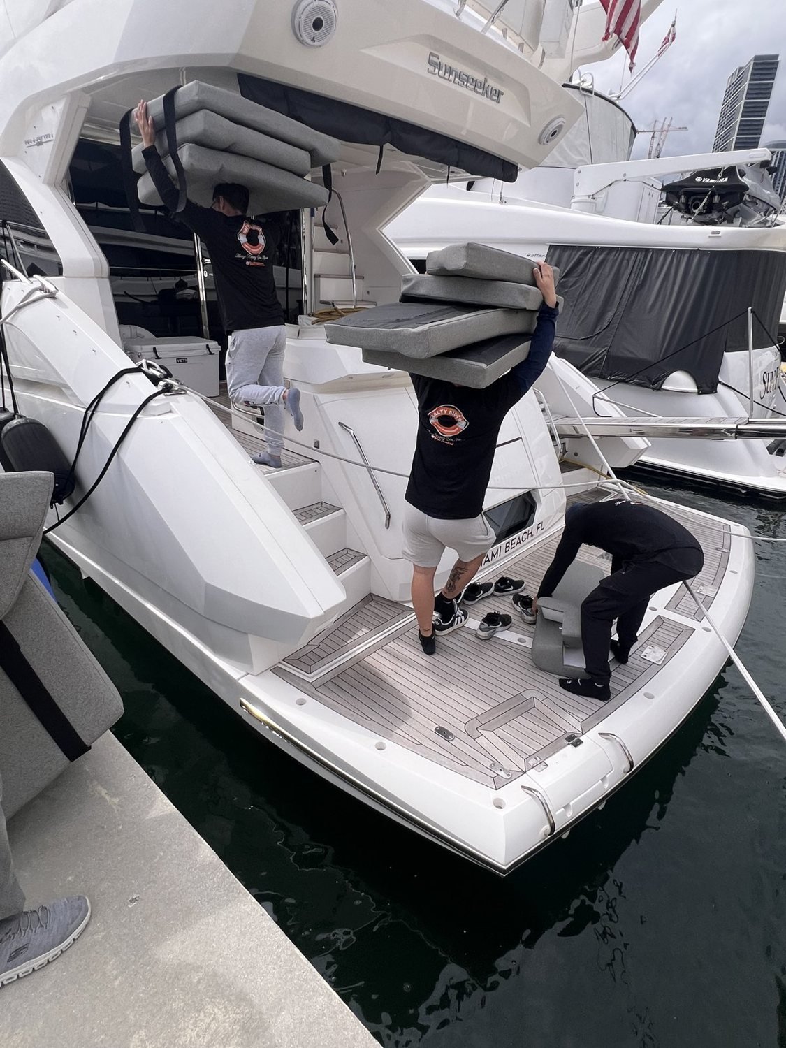 Salty Bidats Yacht Management crew at work on a client vessel