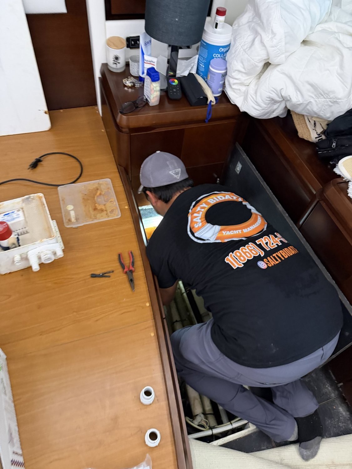 Salty Bidats Yacht Management crew at work on a client vessel