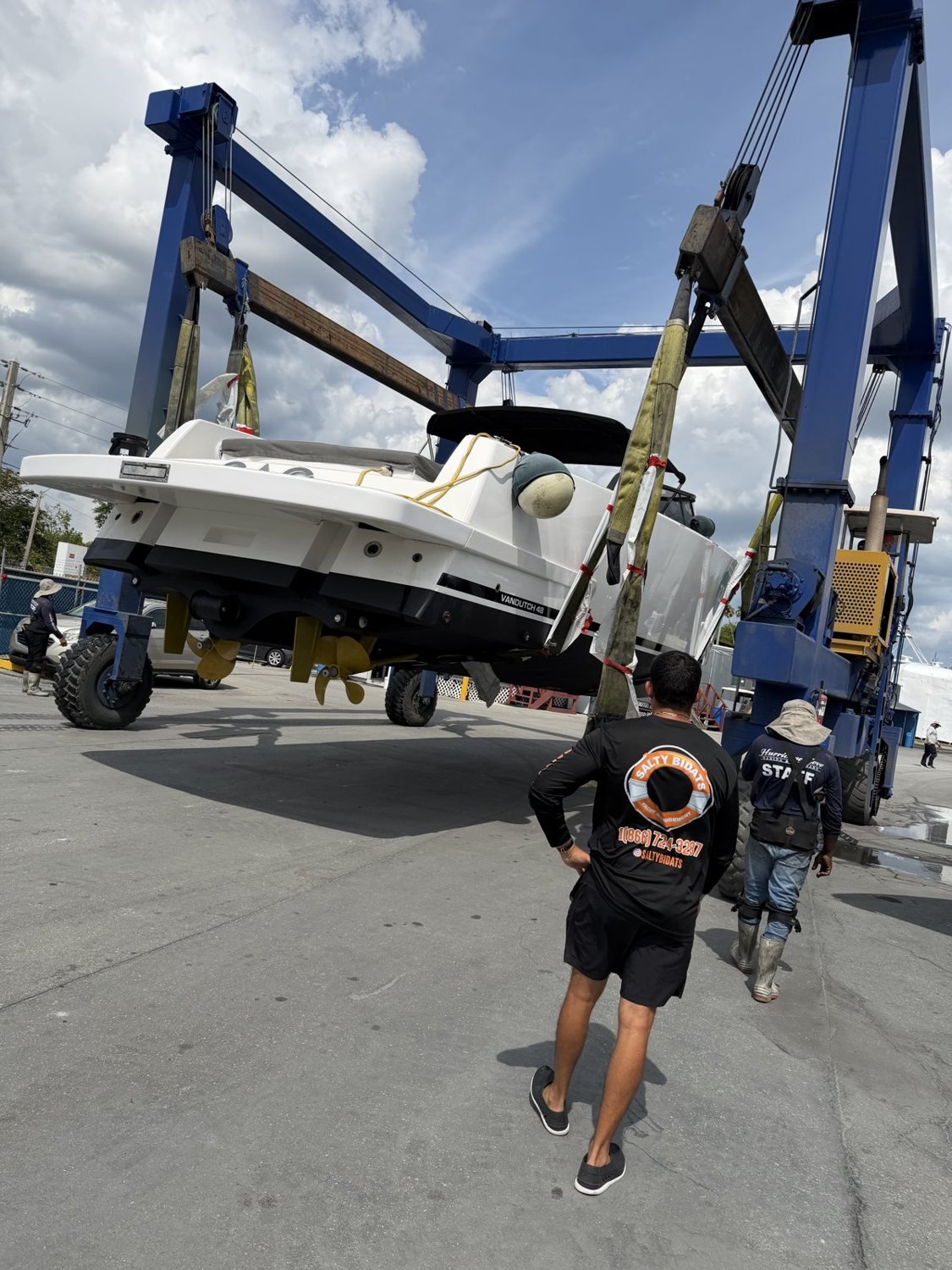 Salty Bidats Yacht Management crew at work on a client vessel